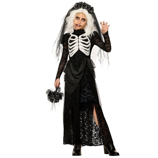 Kids Zombie Skeleton Bride Costume BLACK AND WHITE