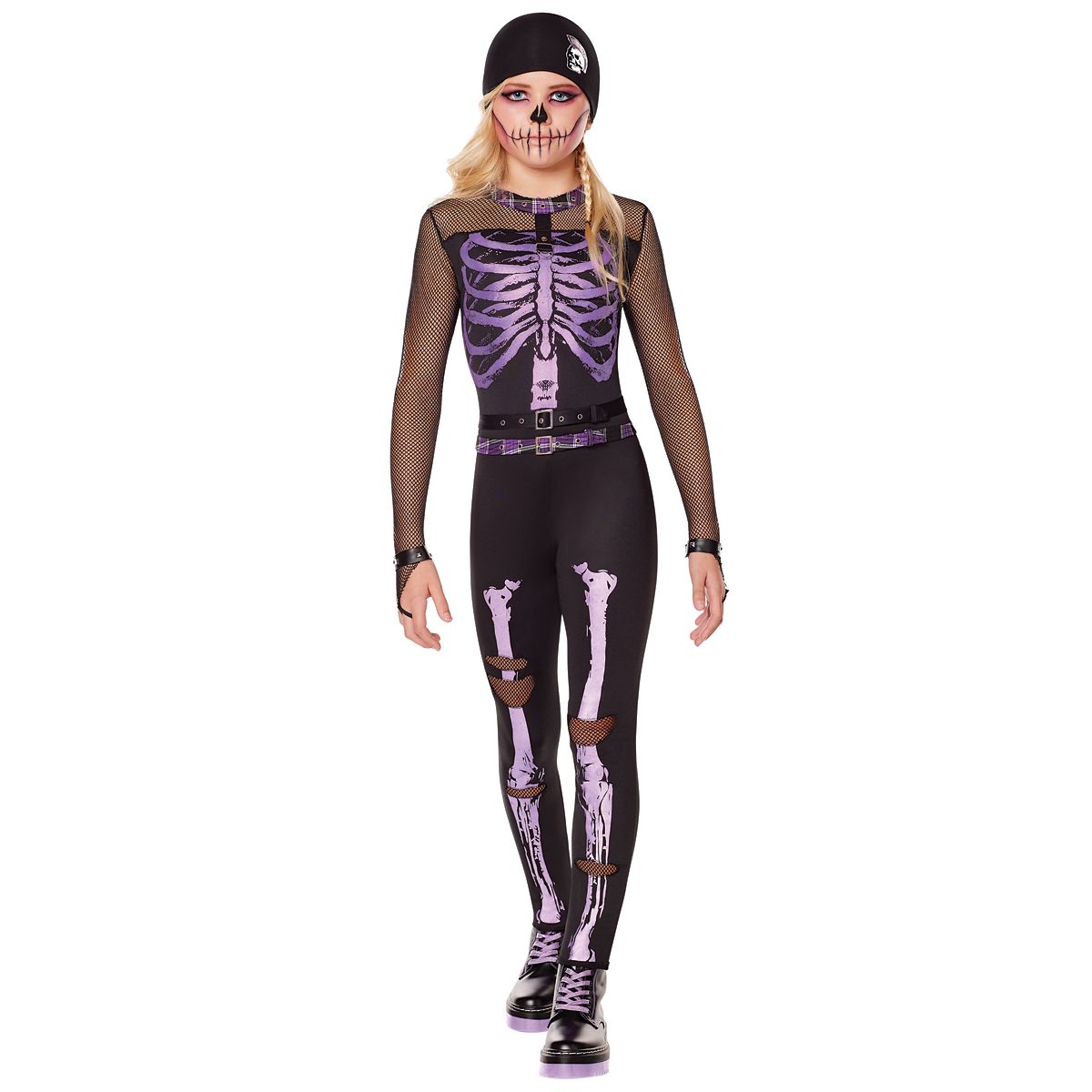 Kids Dark Rebel Skeleton Costume BLACK AND PURPLE
