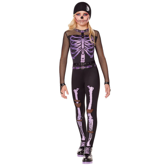 Kids Dark Rebel Skeleton Costume BLACK AND PURPLE