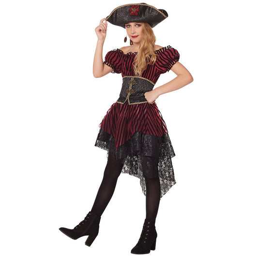 Kids Buccaneer Beauty Pirate Costume BLACK AND RED