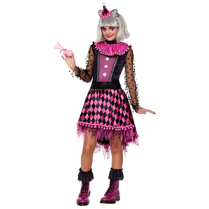 Kids Neon Clown Costume Deluxe BLACK AND PINK