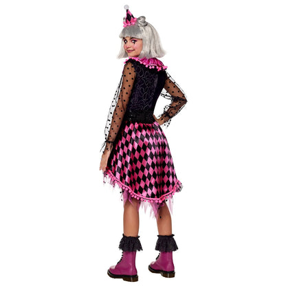 Kids Neon Clown Costume Deluxe BLACK AND PINK
