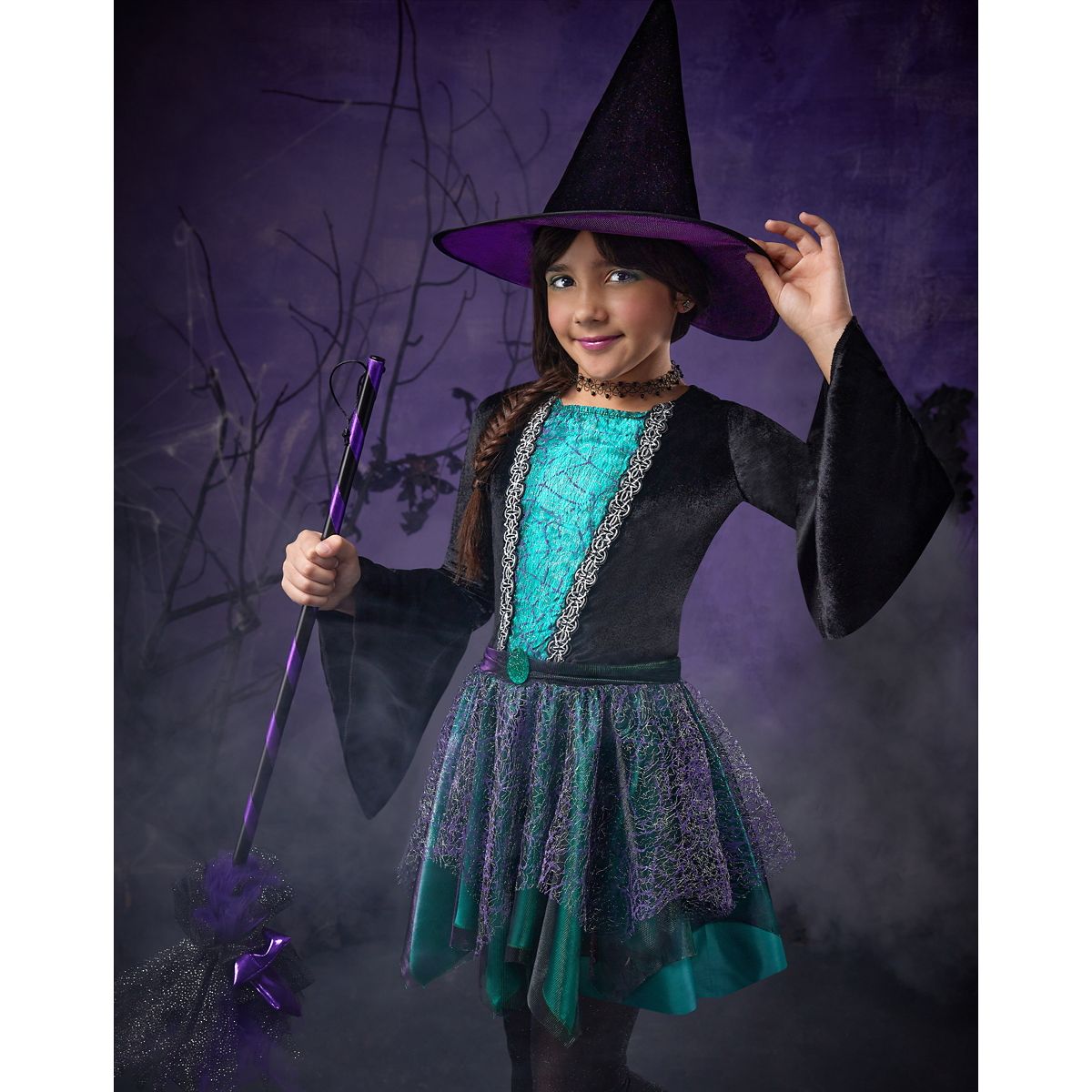 Kids Enchantress Witch Costume BLACK/PURPLE/GREEN