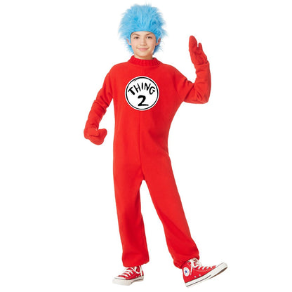 Kids  Thing 1 and Thing 2 One Piece Costume -  Dr. Seuss RED