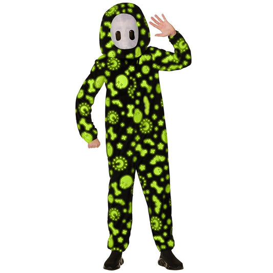 Kids Glow in the Dark Spooky Doodles Jumpsuit Costume - Fall Guys BLACK AND GREEN