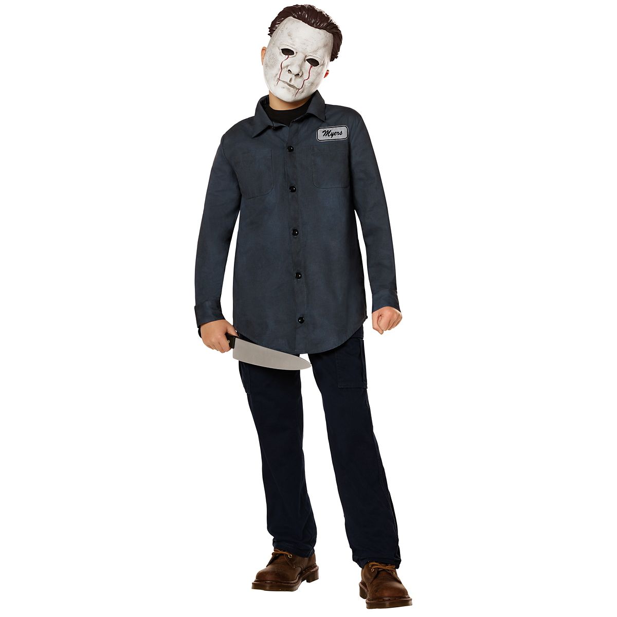Kids Michael Myers Work Shirt and Mask Costume Kit - Halloween NAVY