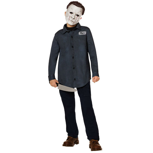 Kids Michael Myers Work Shirt and Mask Costume Kit - Halloween NAVY