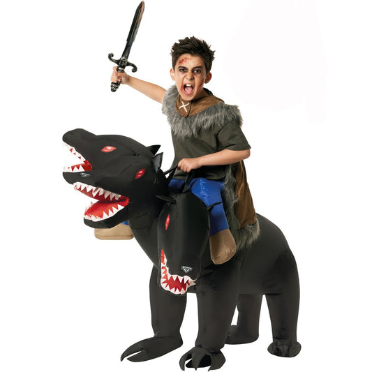 Kids Inflatable Ride-Along 3-Headed Dog Costume BLACK