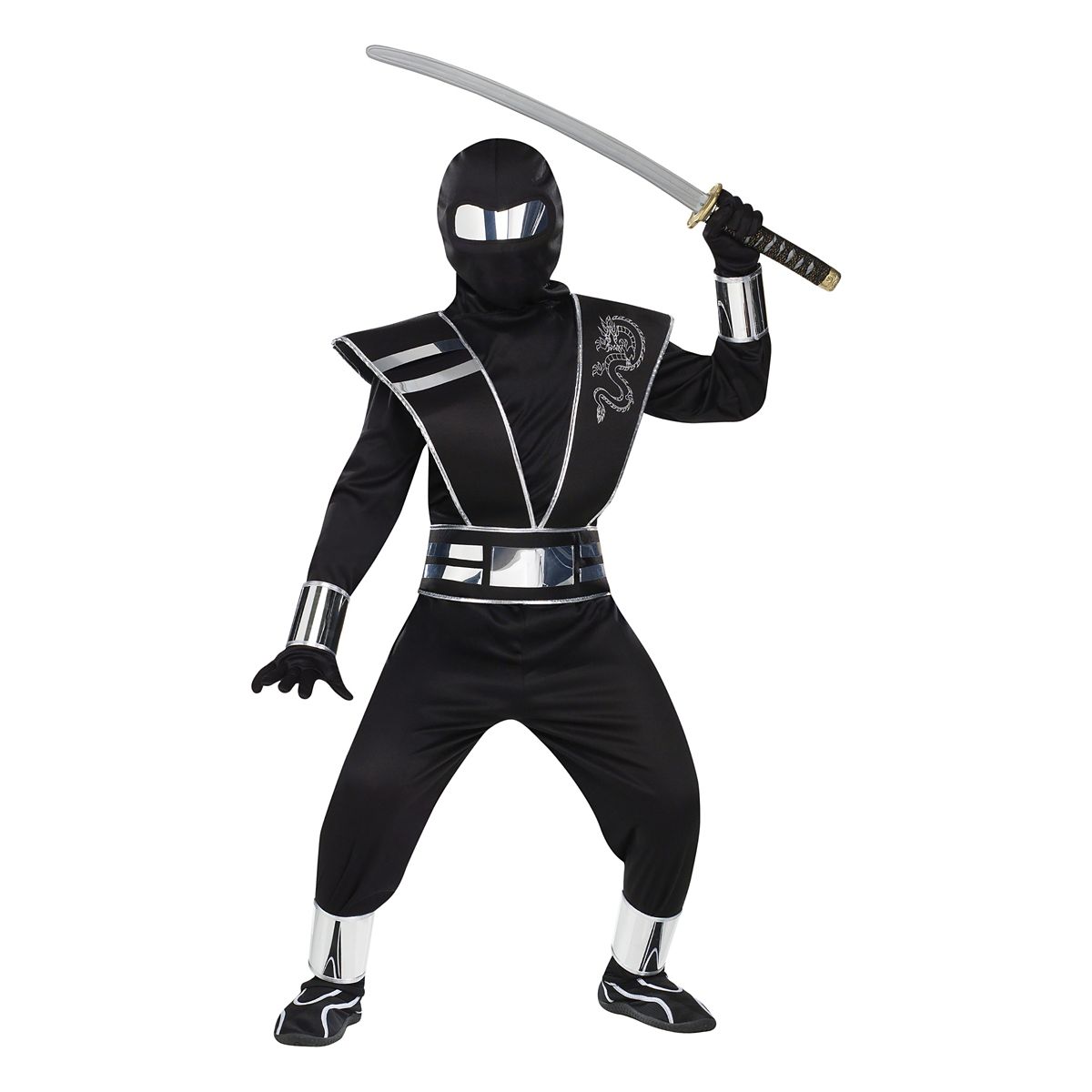 Kids Silver Mirror Ninja Costume BLACK