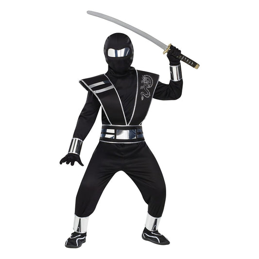 Kids Silver Mirror Ninja Costume BLACK