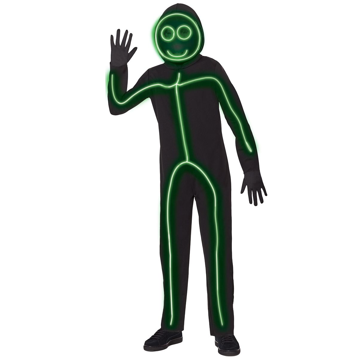 Kids Light-Up EL Wire Green Stick Figure Costume BLACK