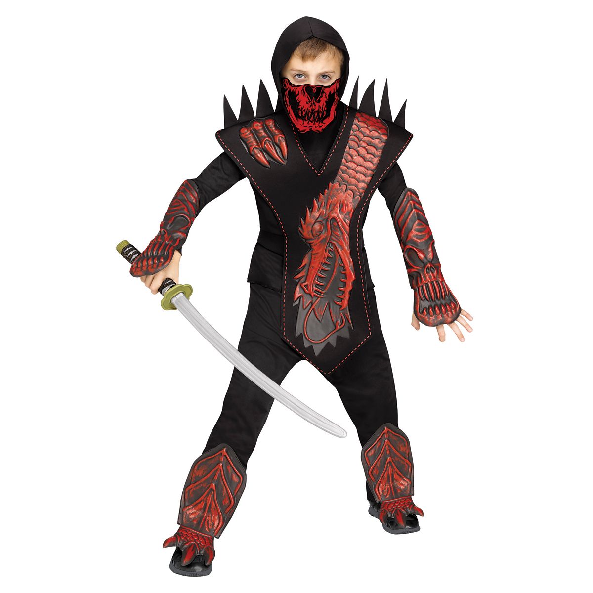 Kids Skull Dragon Ninja Costume BLACK AND RED
