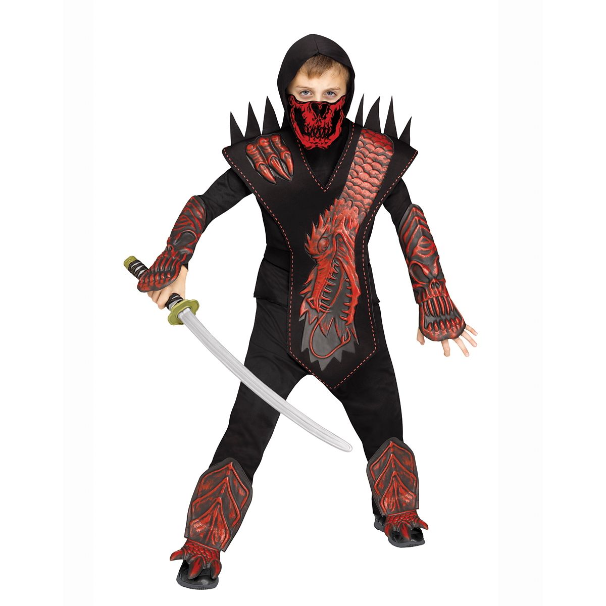 Kids Skull Dragon Ninja Costume BLACK AND RED