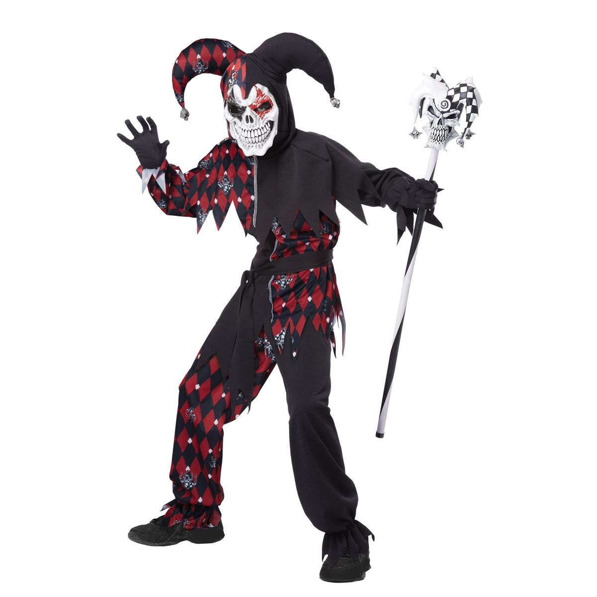 Kids Sinister Jester Costume BLACK AND RED