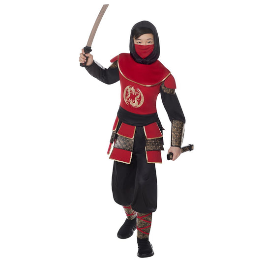 Kids Samurai Ninja Costume BLACK AND RED
