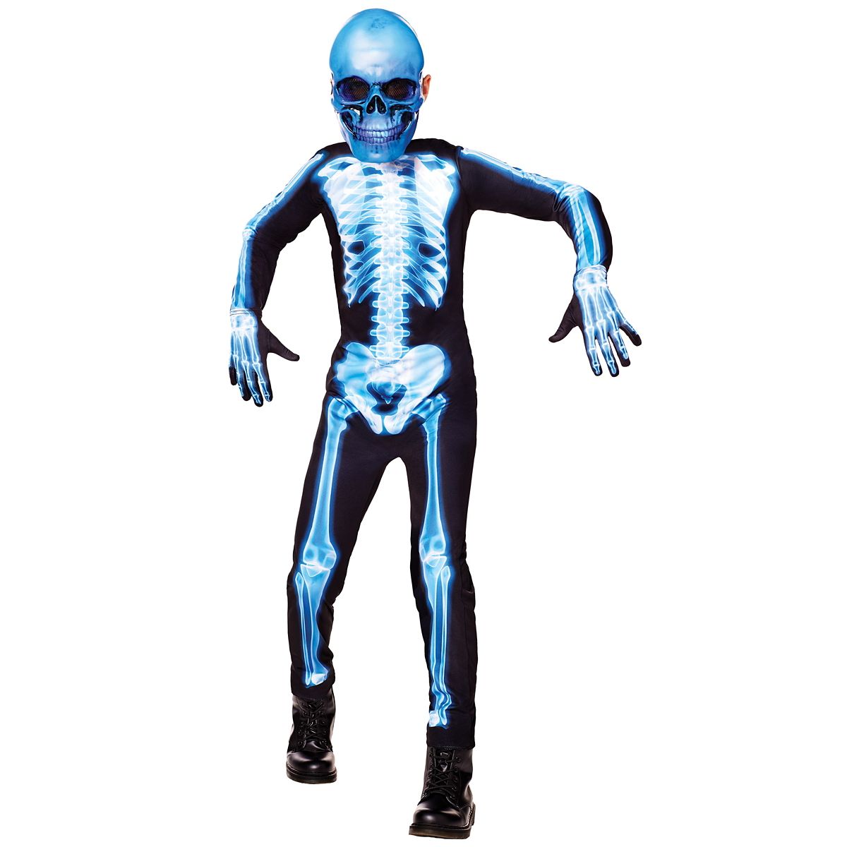 Kids Light-Up X-Ray Skeleton Costume BLACK AND  BLUE