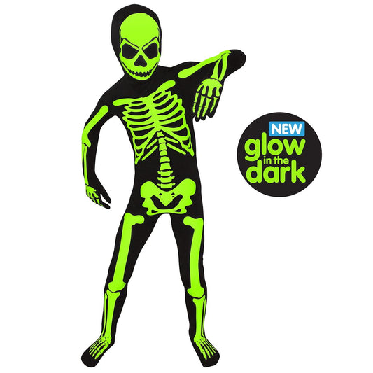 Kids Glow In The Dark Skeleton Morphsuit Costume BLACK AND WHITE