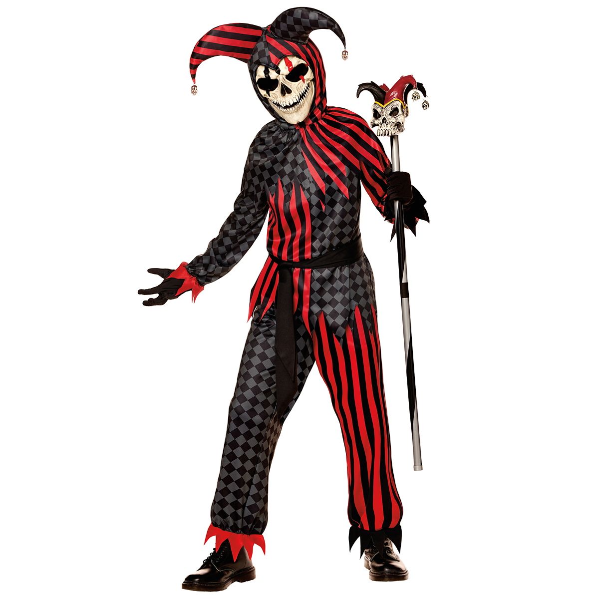 Kids Evil Jester Costume BLACK AND RED