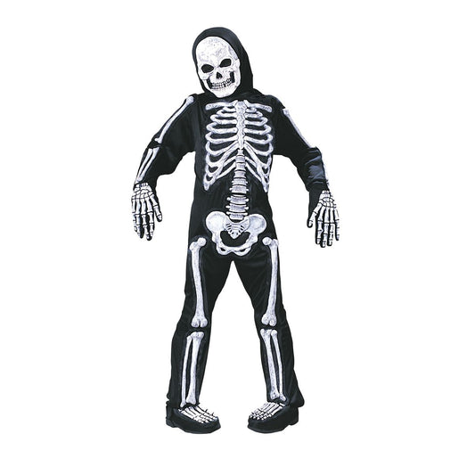 Kids Glow in the Dark Skelebones One Piece Costume BLACK AND WHITE