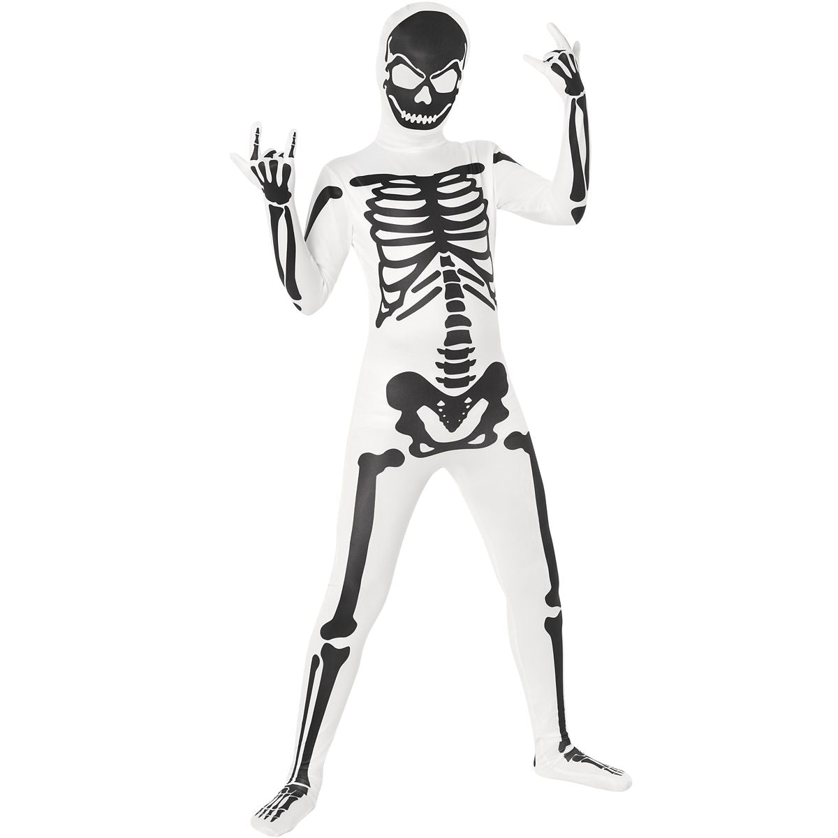 Black and White Skeleton Skin Suit Costume BLACK AND WHITE