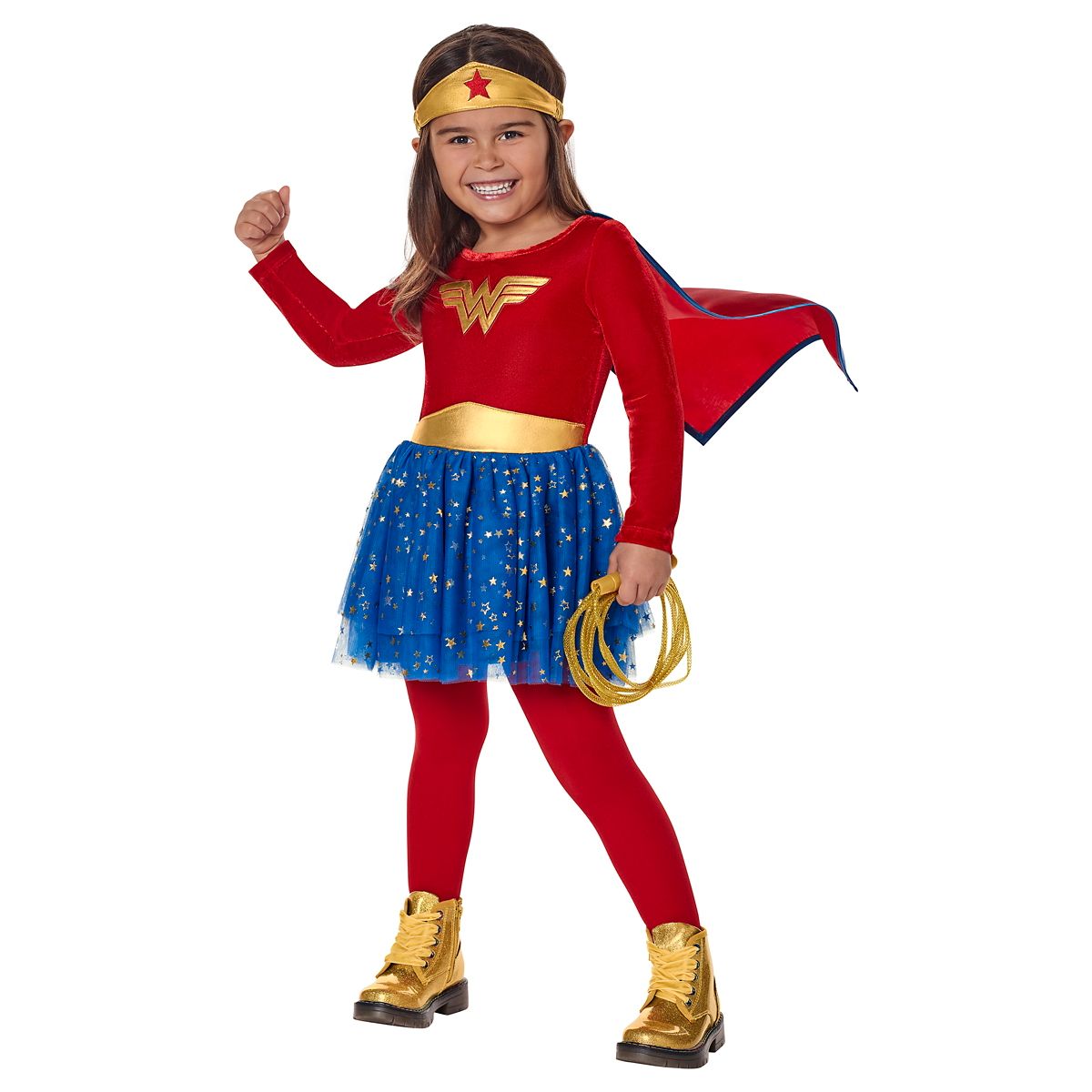 Toddler Long Sleeve  Wonder Woman Dress Costume - DC Comics RED / BLUE