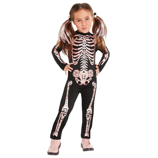 Toddler Pink Skeleton Costume BLACK AND PINK