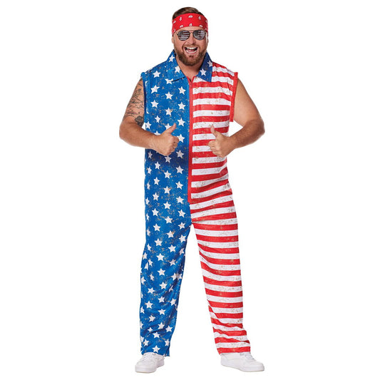 Adult Stars and Stripes Plus Size Jumpsuit Costume MULTI-COLOR