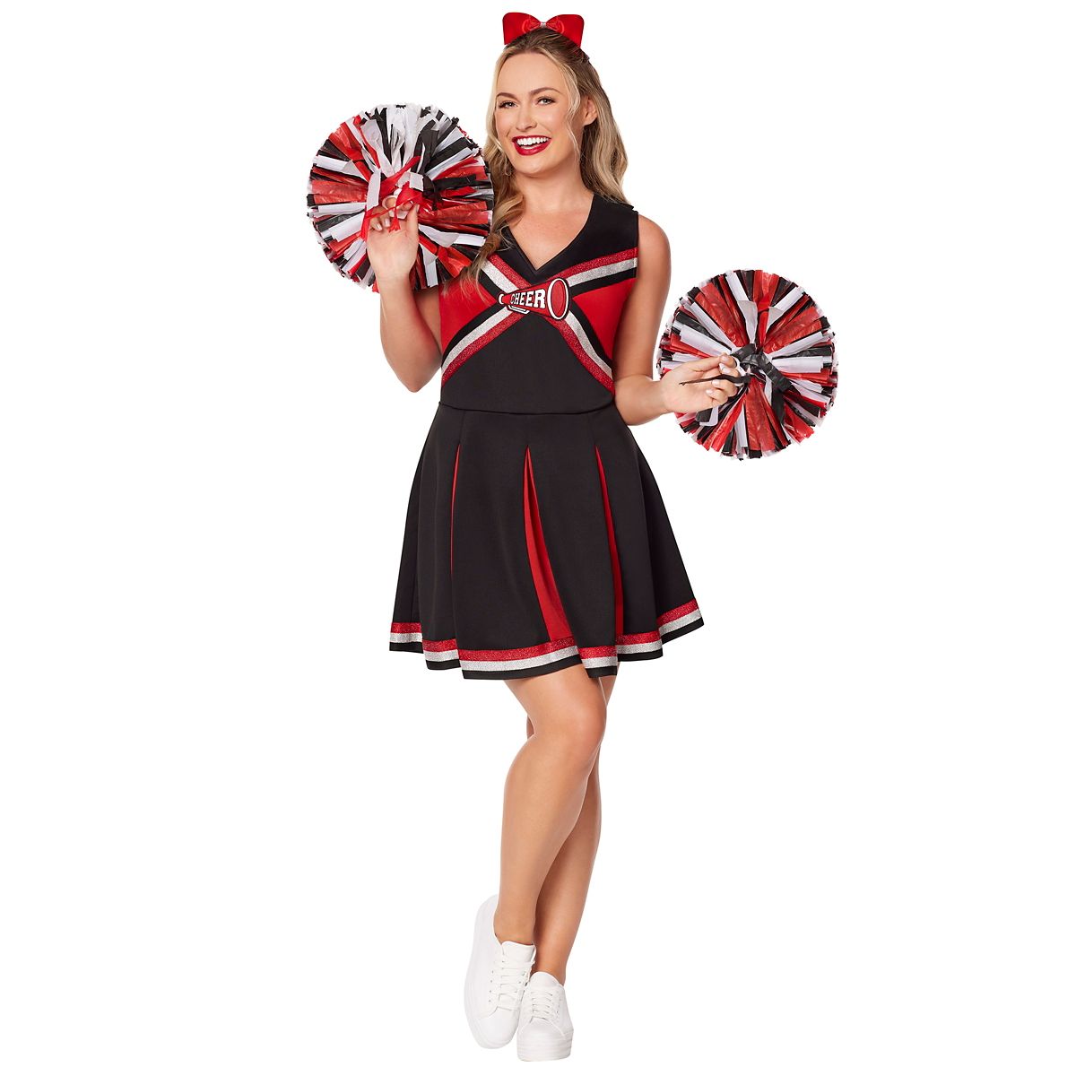 Adult Cheerleader Plus Size Costume RED/WHITE/BLACK