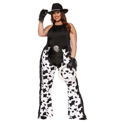 Adult Cow Print Plus Size Chaps BLACK AND WHITE