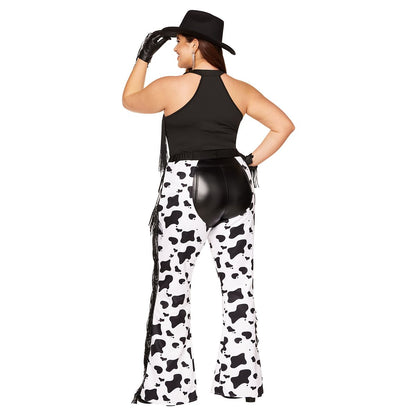Adult Cow Print Plus Size Chaps BLACK AND WHITE