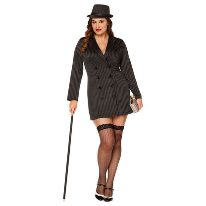 Adult Plus Size Gangster Dress Costume BLACK