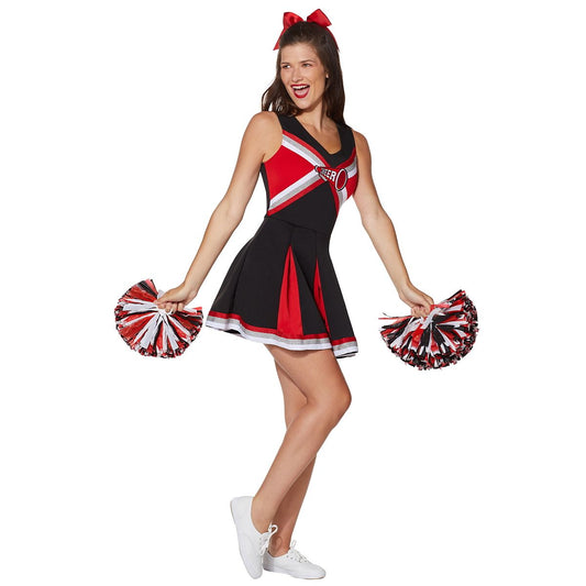 Adult Cheerleader Costume RED/WHITE/BLACK