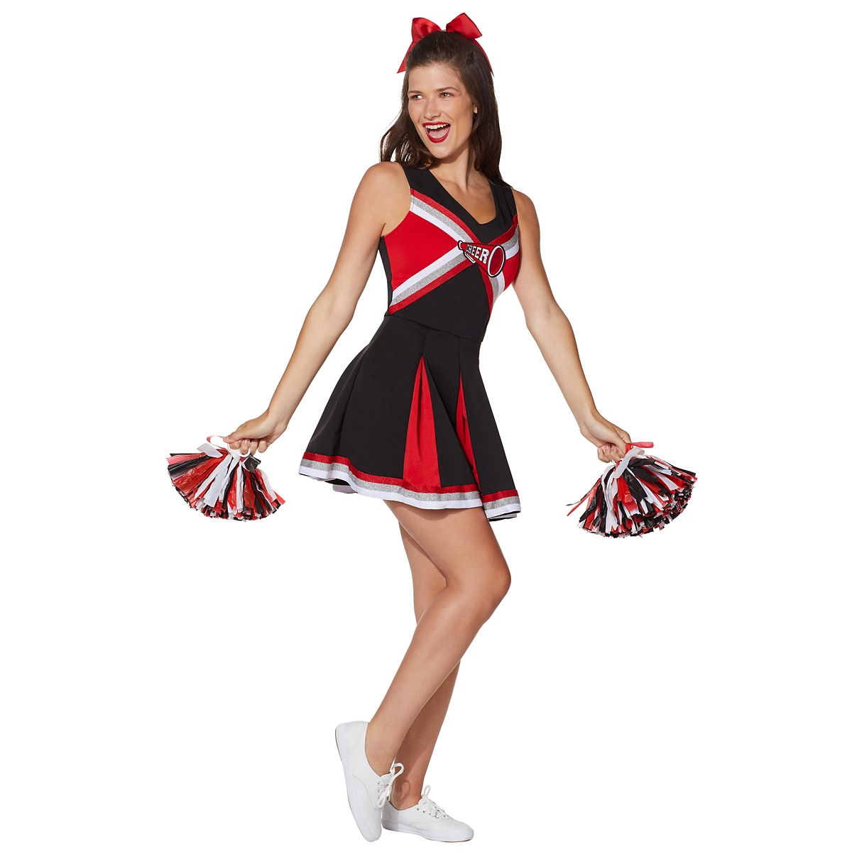Adult Cheerleader Costume RED/WHITE/BLACK
