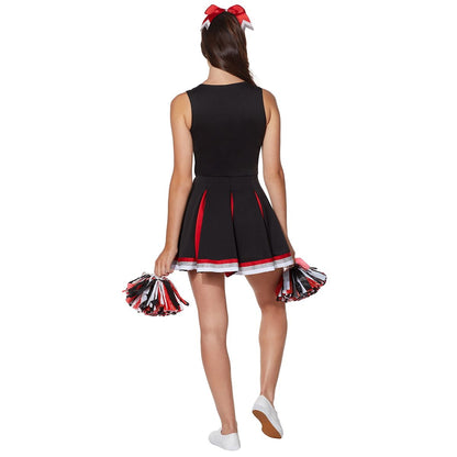Adult Cheerleader Costume RED/WHITE/BLACK