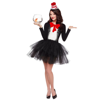 Adult Cat in the Hat Tutu Dress - Dr. Seuss BLACK AND WHITE