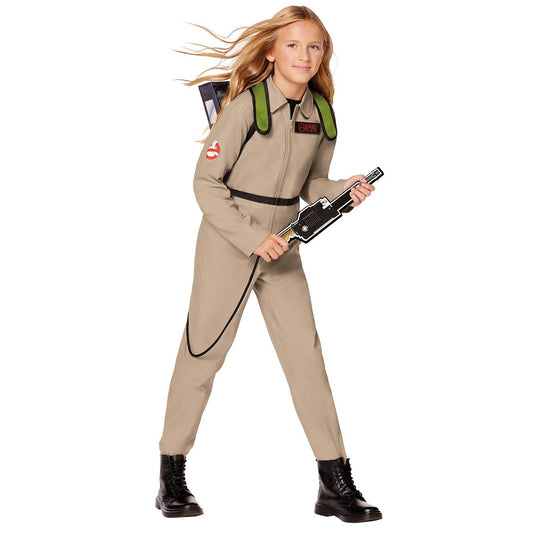 Kids Ghostbusters Girls One Piece Costume with Proton Pack - Ghostbusters Classic TAN
