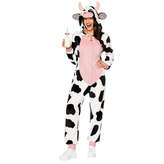 Adult Cow Jumpsuit Costume BLACK AND WHITE
