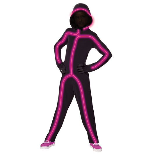 Kids Pink Light-Up EL Wire Stick Figure Costume BLACK