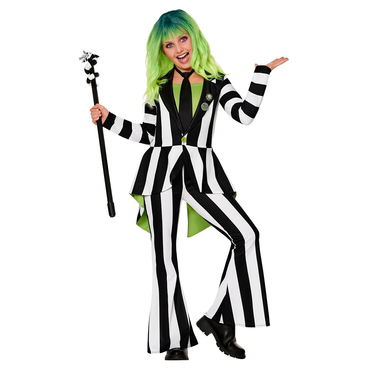 Kids Beetlejuice Striped Jumpsuit Costume BLACK AND WHITE