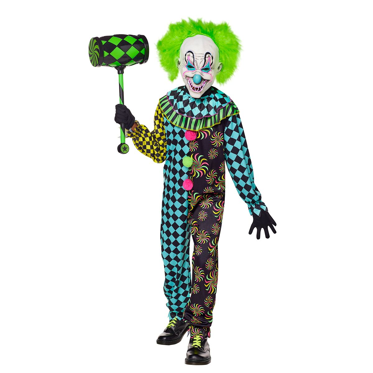 Kids Neon Clown Costume NEON GREEN