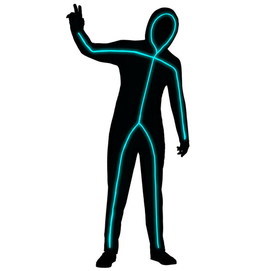 Adult Light-Up EL Wire Blue Stick Figure Costume BLACK