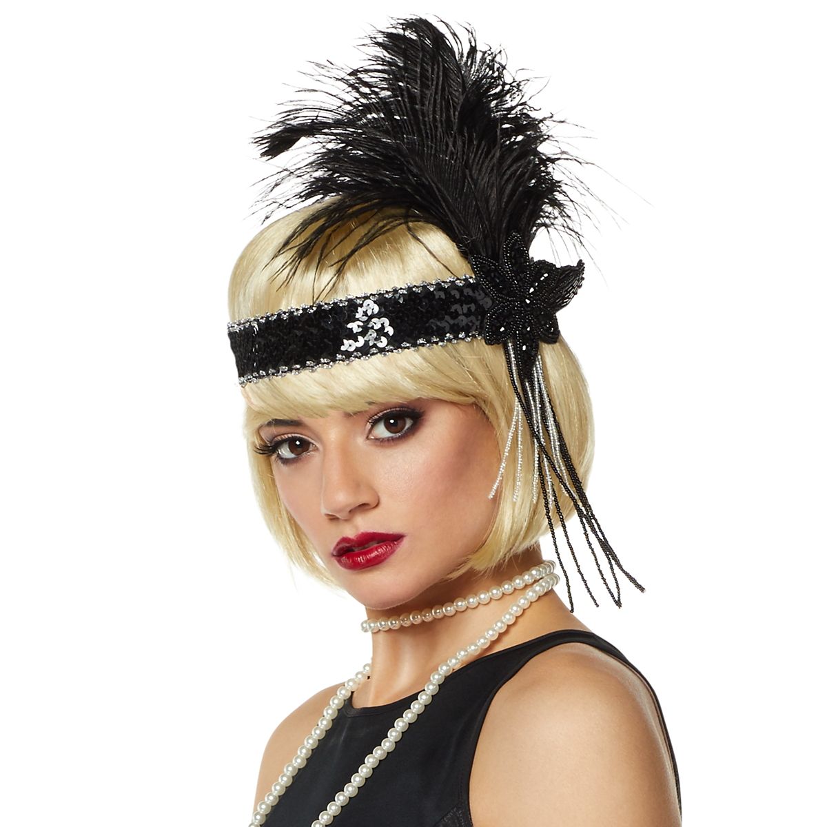 Roaring 20s Flapper Headband BLACK AND SILVER