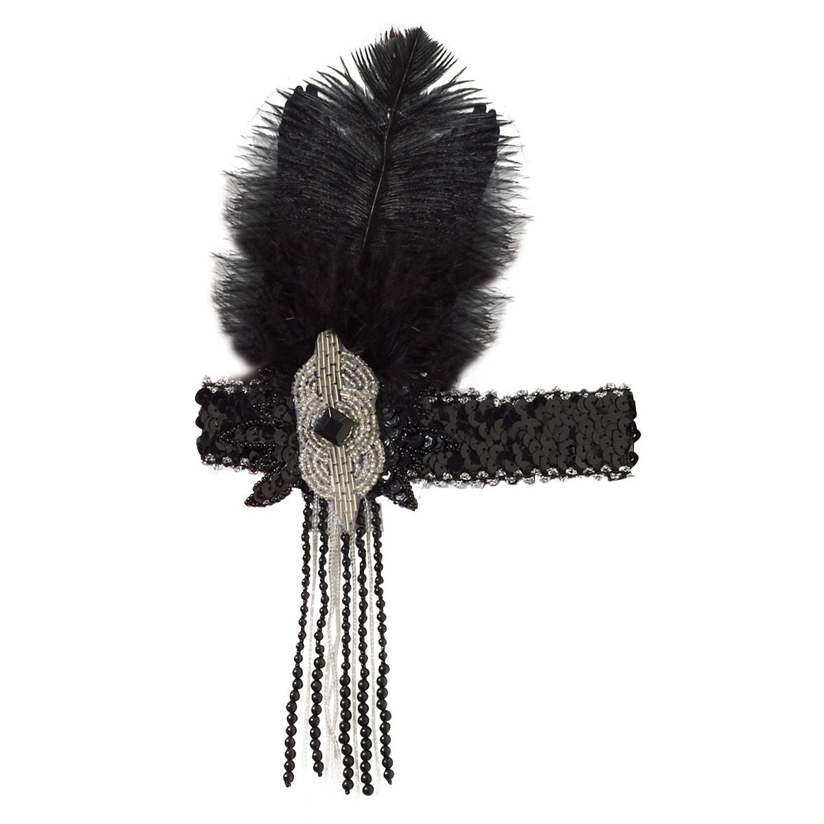 Roaring 20s Flapper Headband BLACK AND SILVER