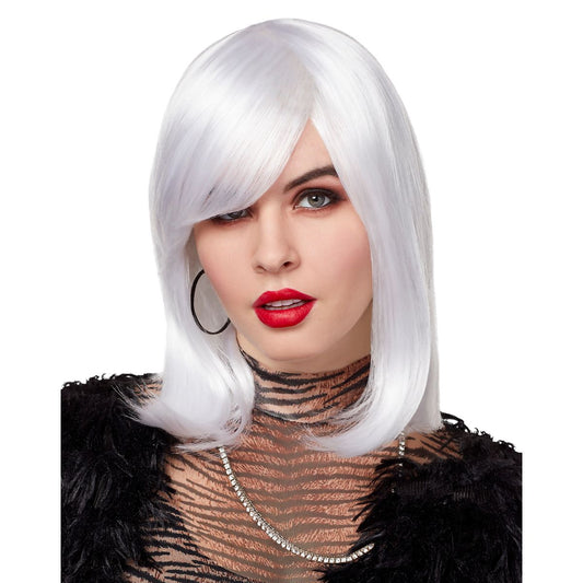 Side Bang White Pageboy Wig WHITE