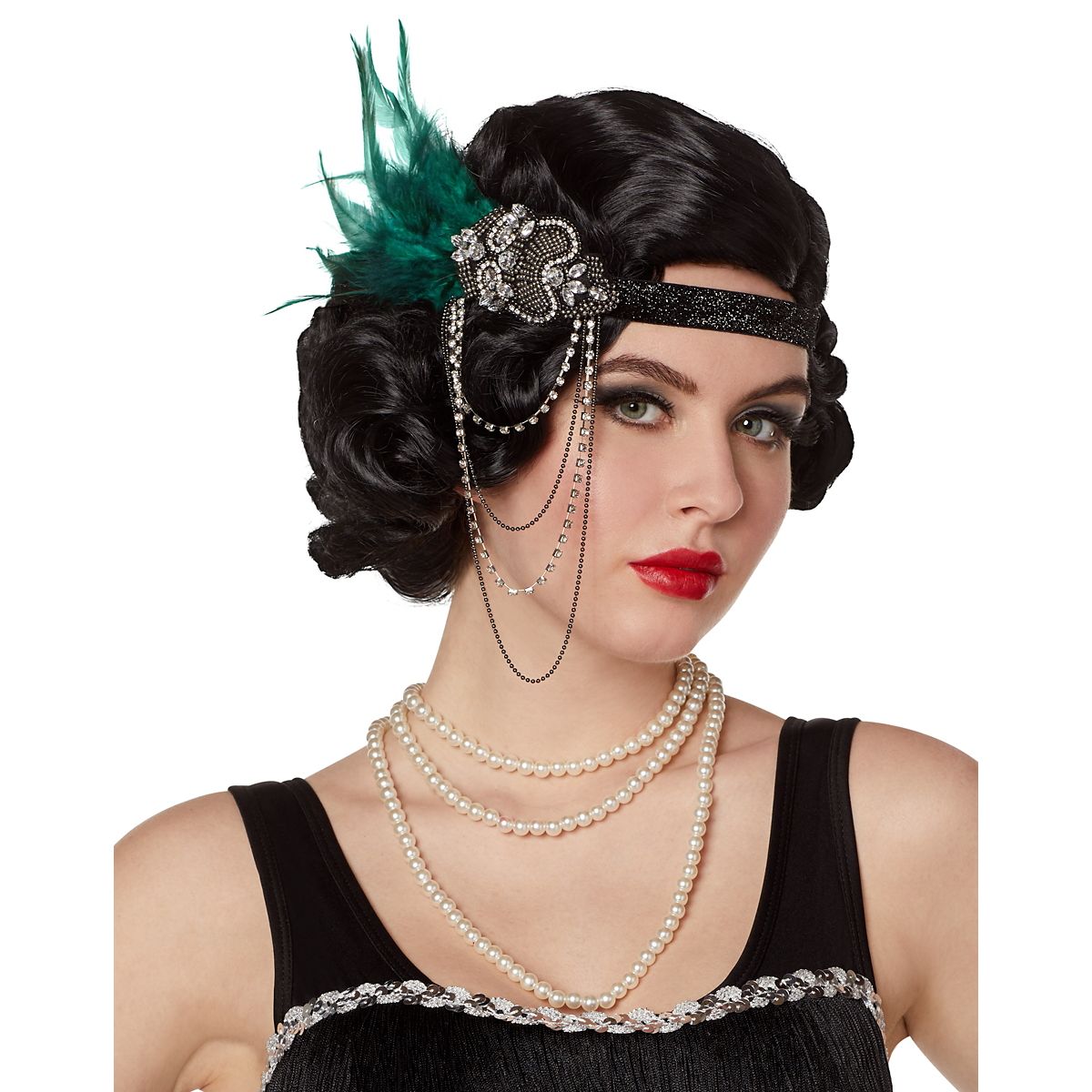 20s Beaded Feather Headband BURGUNDY