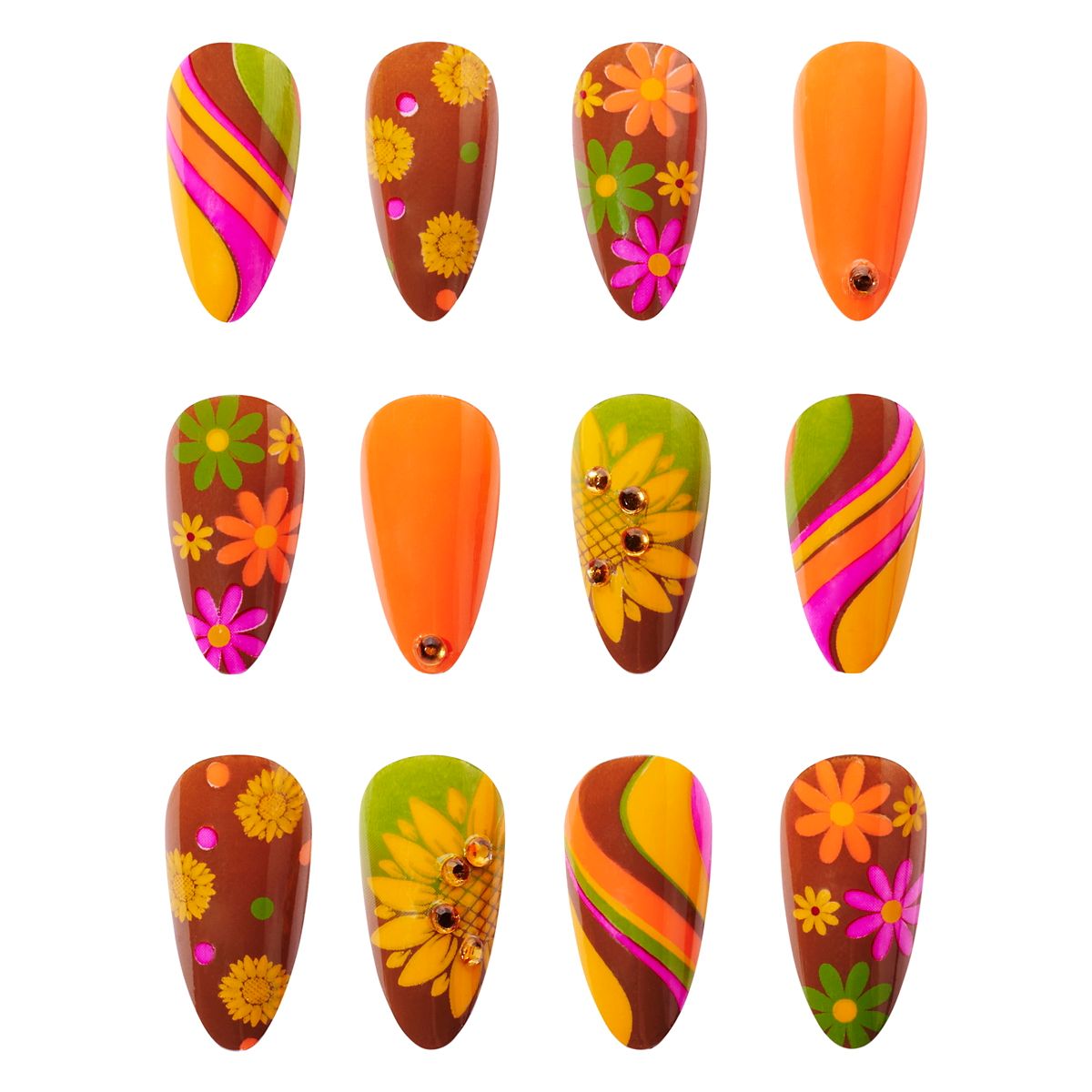 Hippie Press On Nails ORANGE