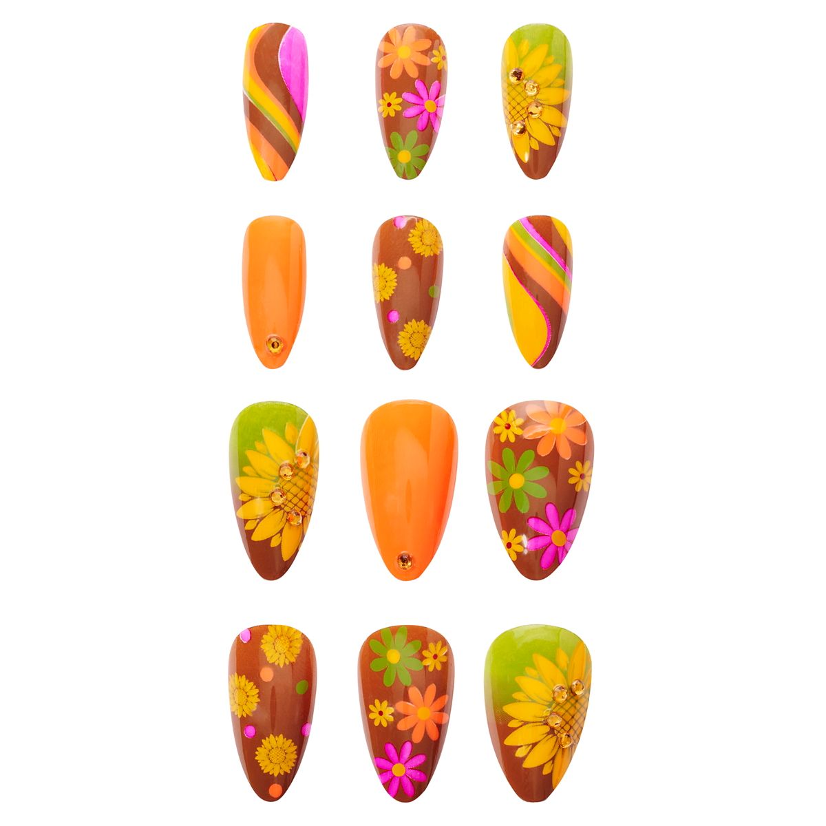 Hippie Press On Nails ORANGE