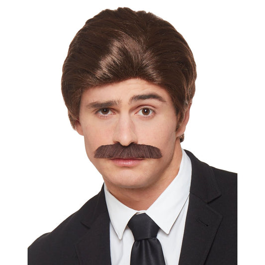 Brown '70s Wig and Mustache BROWN