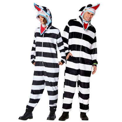 Adult Sandworm Jumpsuit - Beetlejuice BLACK AND WHITE