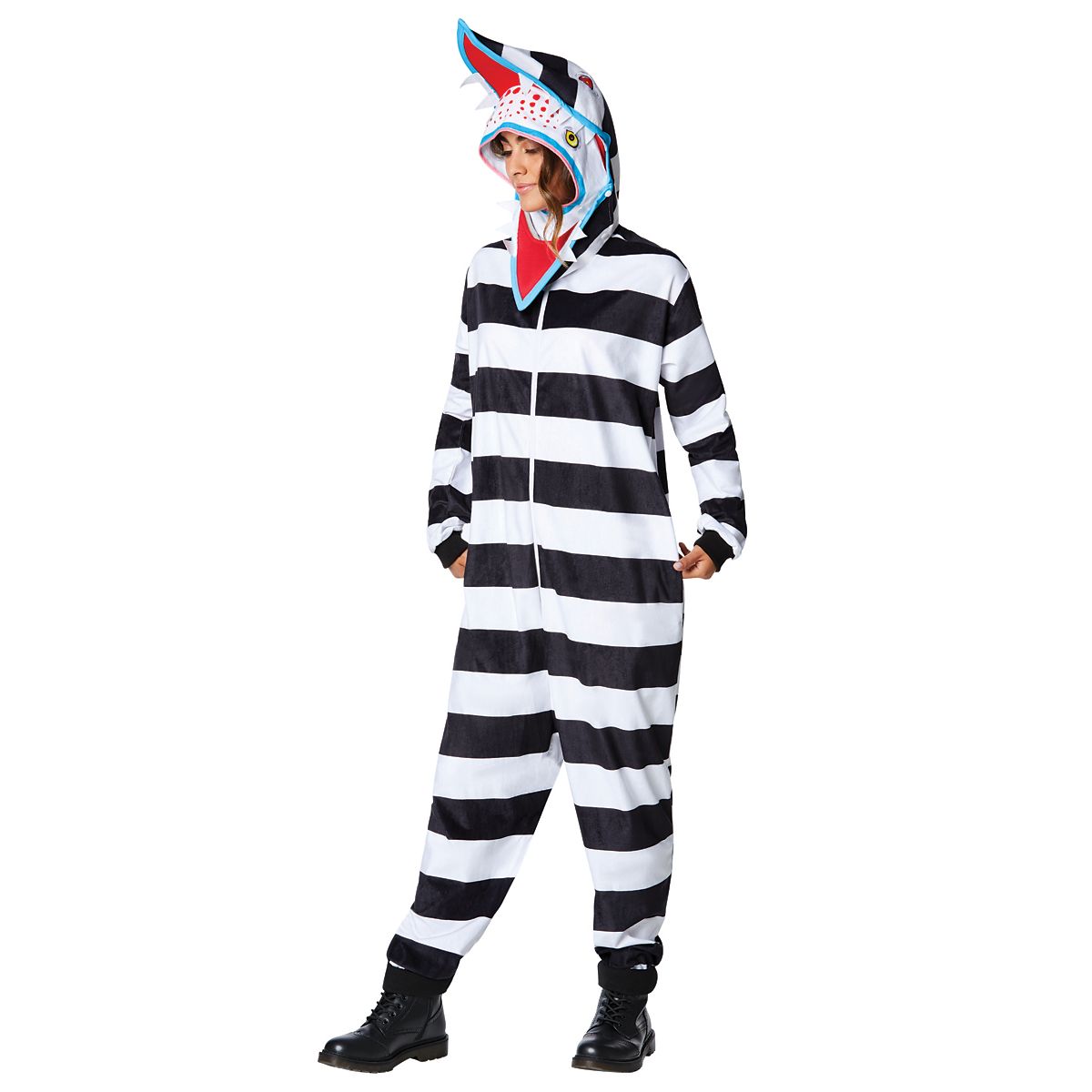 Adult Sandworm Jumpsuit - Beetlejuice BLACK AND WHITE